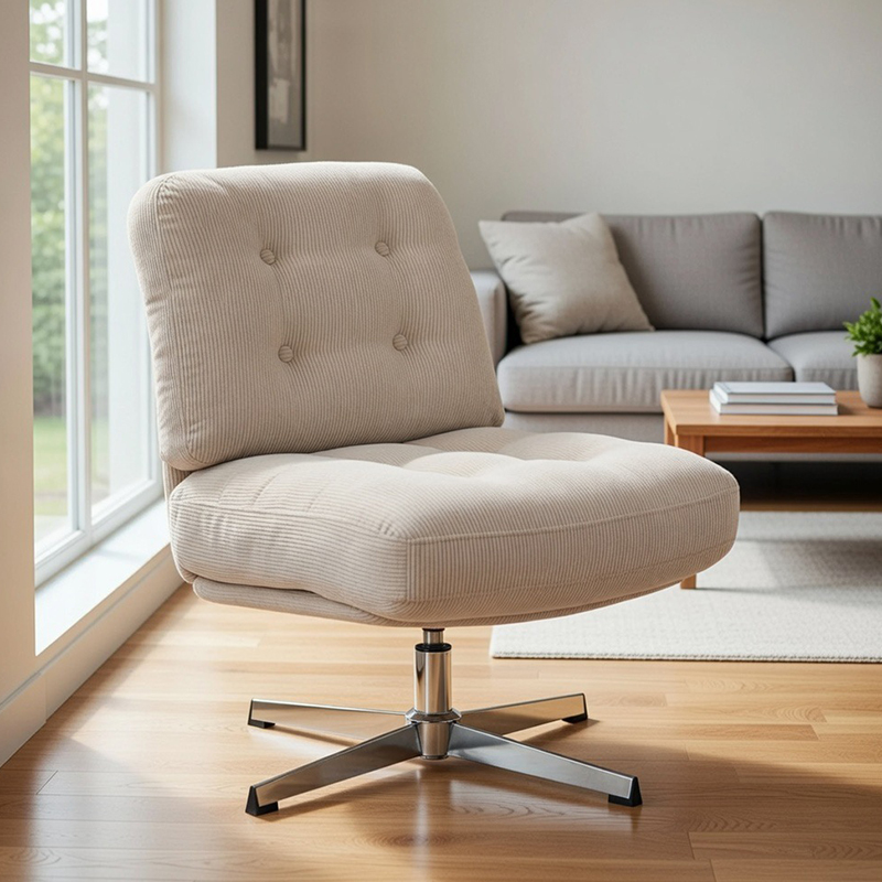 Silla de escritorio de oficina sin brazos, sin ruedas, moderna silla de tocador giratoria acolchada de pana
