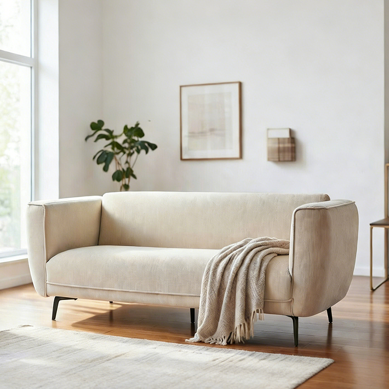 Sofá sofá de dos plazas tapizado de pana moderna con patas de metal