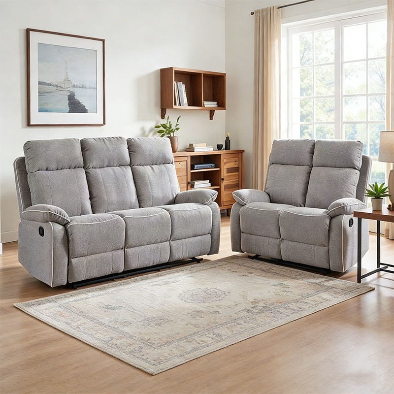 Juego de sofás reclinables manuales de 2 piezas de tela a juego