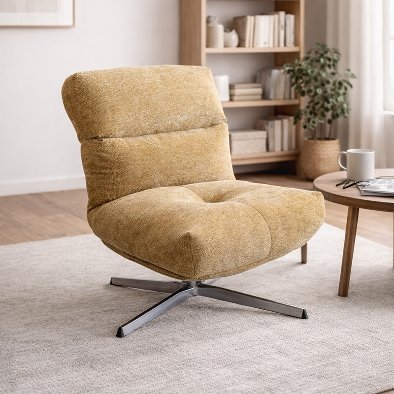 Silla giratoria de tela moderna para sala de estar, marco de Metal de lujo, sofá individual, muebles de sala de estar