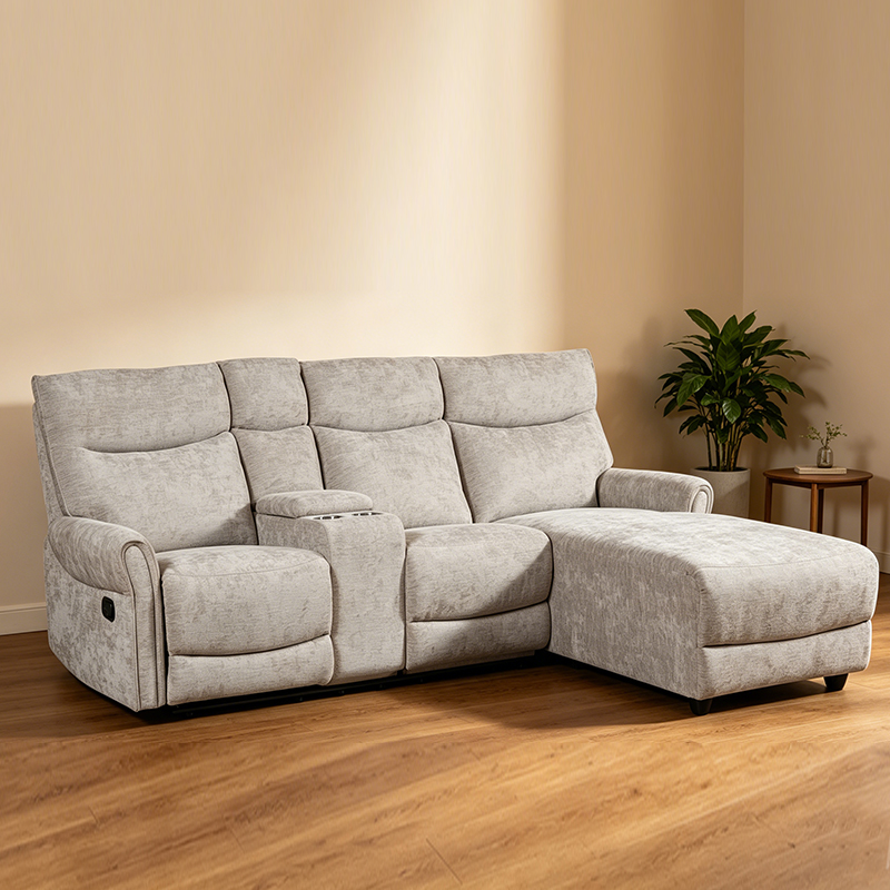 Sillón reclinable seccional moderno de chenilla en forma de L con chaise